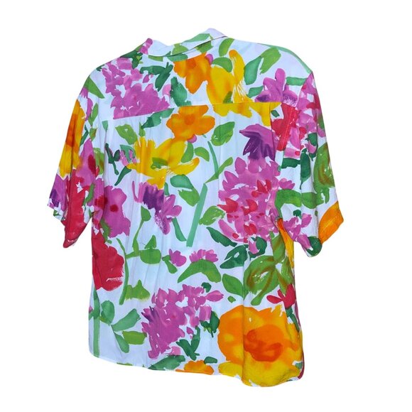 Jams World Vintage Womens Size Small Multicolor Floral Print Rayon Hawaiian Camp - Picture 2 of 8